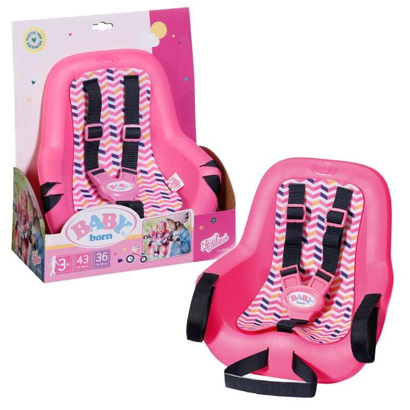 BABY Born Zapf Creation 834329 Bicycle Seat for 36 cm and 43 cm Dolls with Velcro System for Handlebars of Many Children's Bikes and 3-Point Harness, Pink