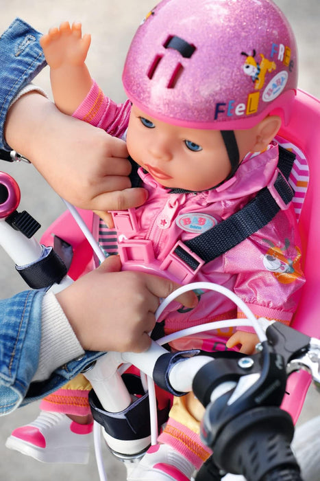BABY Born Zapf Creation 834329 Bicycle Seat for 36 cm and 43 cm Dolls with Velcro System for Handlebars of Many Children's Bikes and 3-Point Harness, Pink