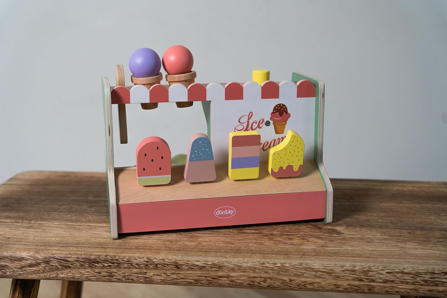 Dantoy - Houten ijssalon voor kinderen, rollenspel, houten speelgoed, met accessoires, 3 jaar