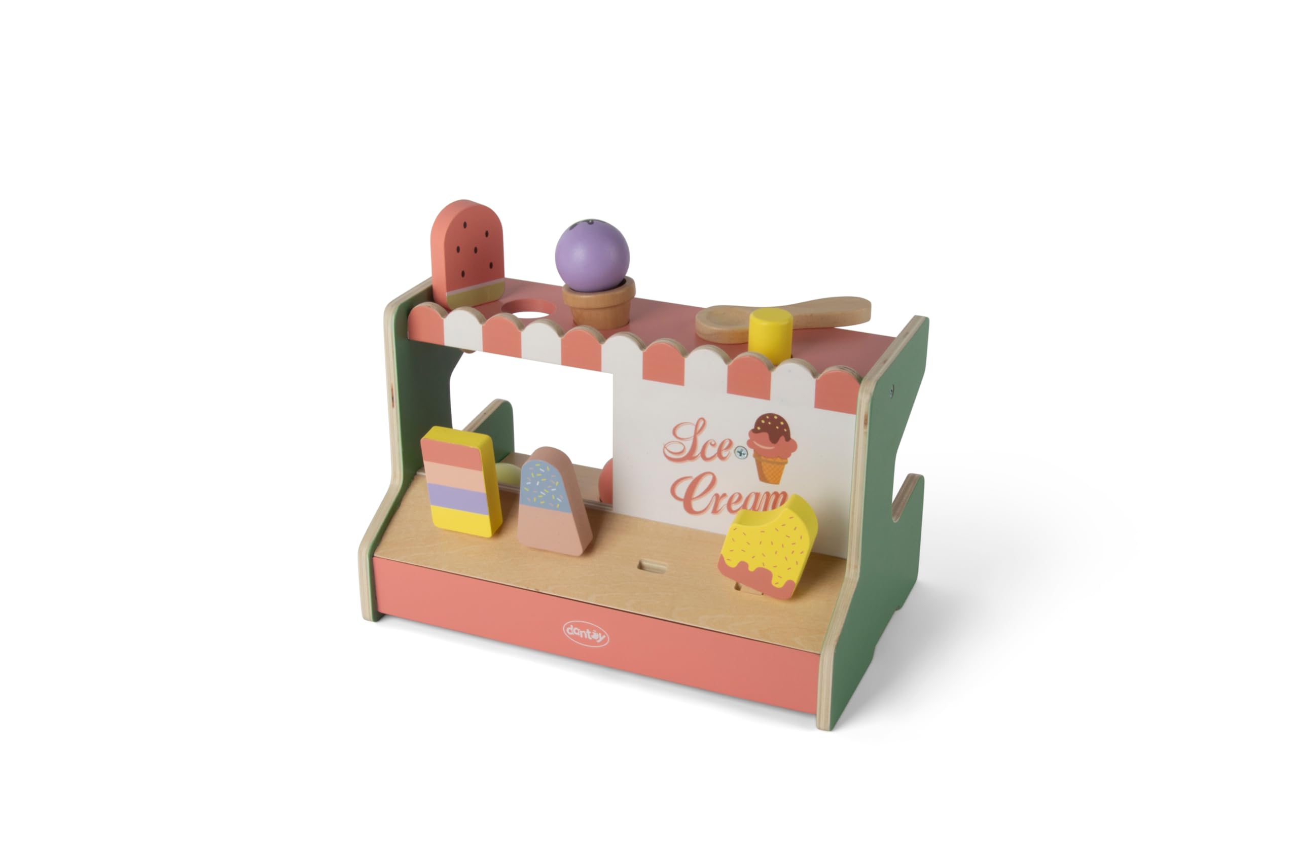 Dantoy - Houten ijssalon voor kinderen, rollenspel, houten speelgoed, met accessoires, 3 jaar