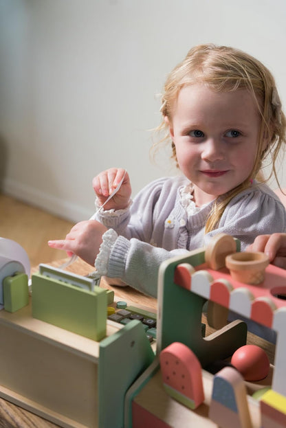Dantoy - Houten ijssalon voor kinderen, rollenspel, houten speelgoed, met accessoires, 3 jaar