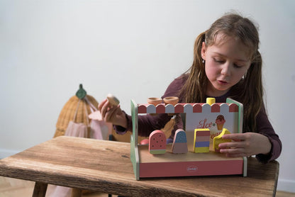 Dantoy - Houten ijssalon voor kinderen, rollenspel, houten speelgoed, met accessoires, 3 jaar