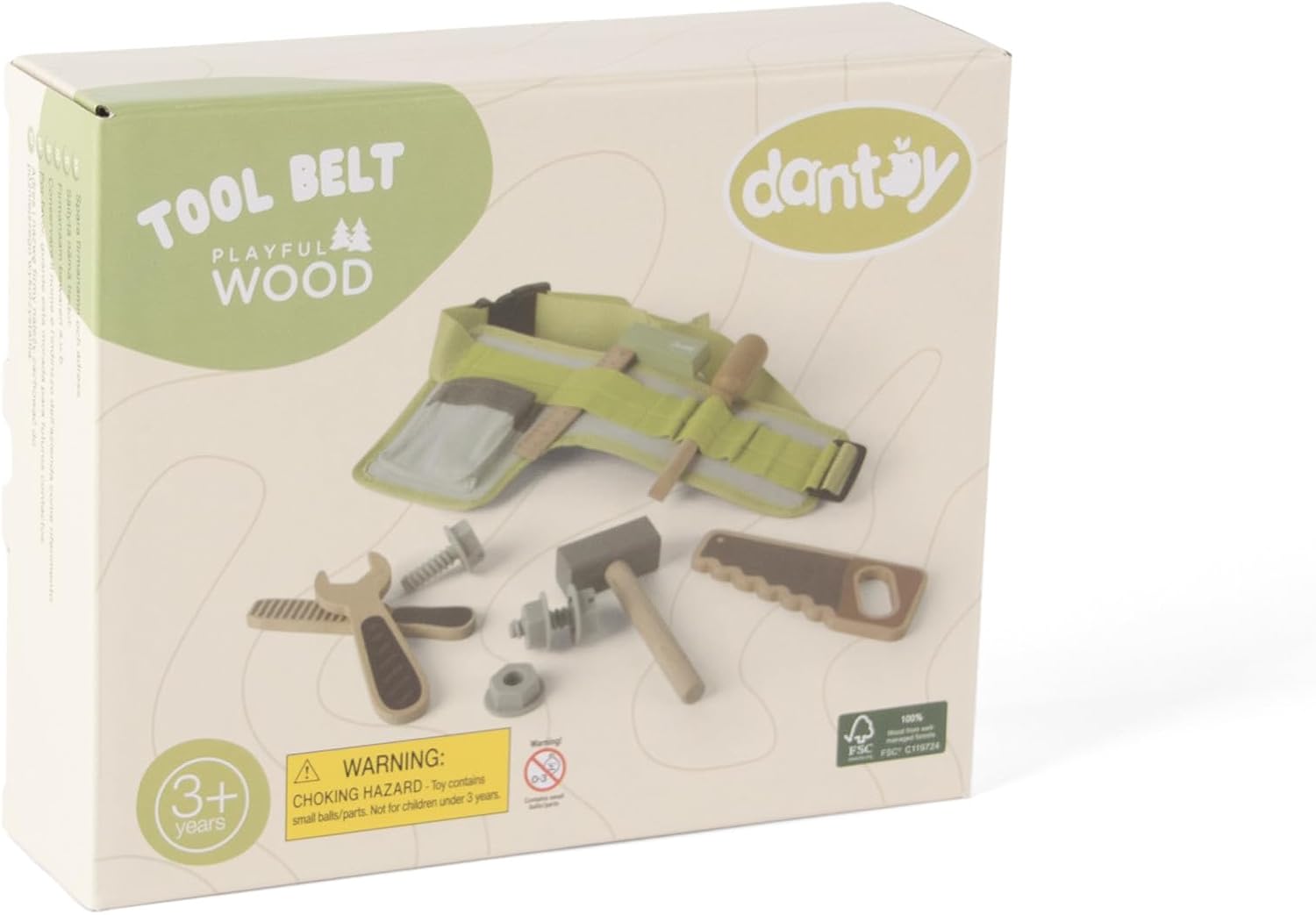 Dantoy - Wooden tool belt for kids - Role play - Wooden toys - with accessories - over 3 years