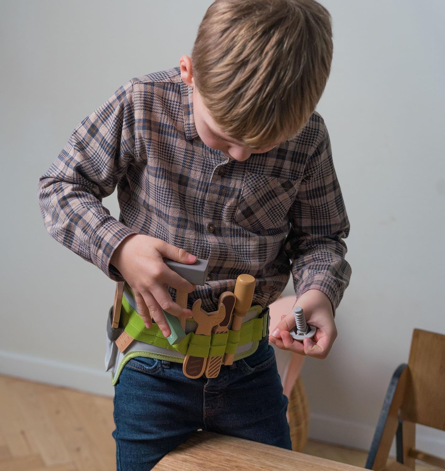 Dantoy - Wooden tool belt for kids - Role play - Wooden toys - with accessories - over 3 years