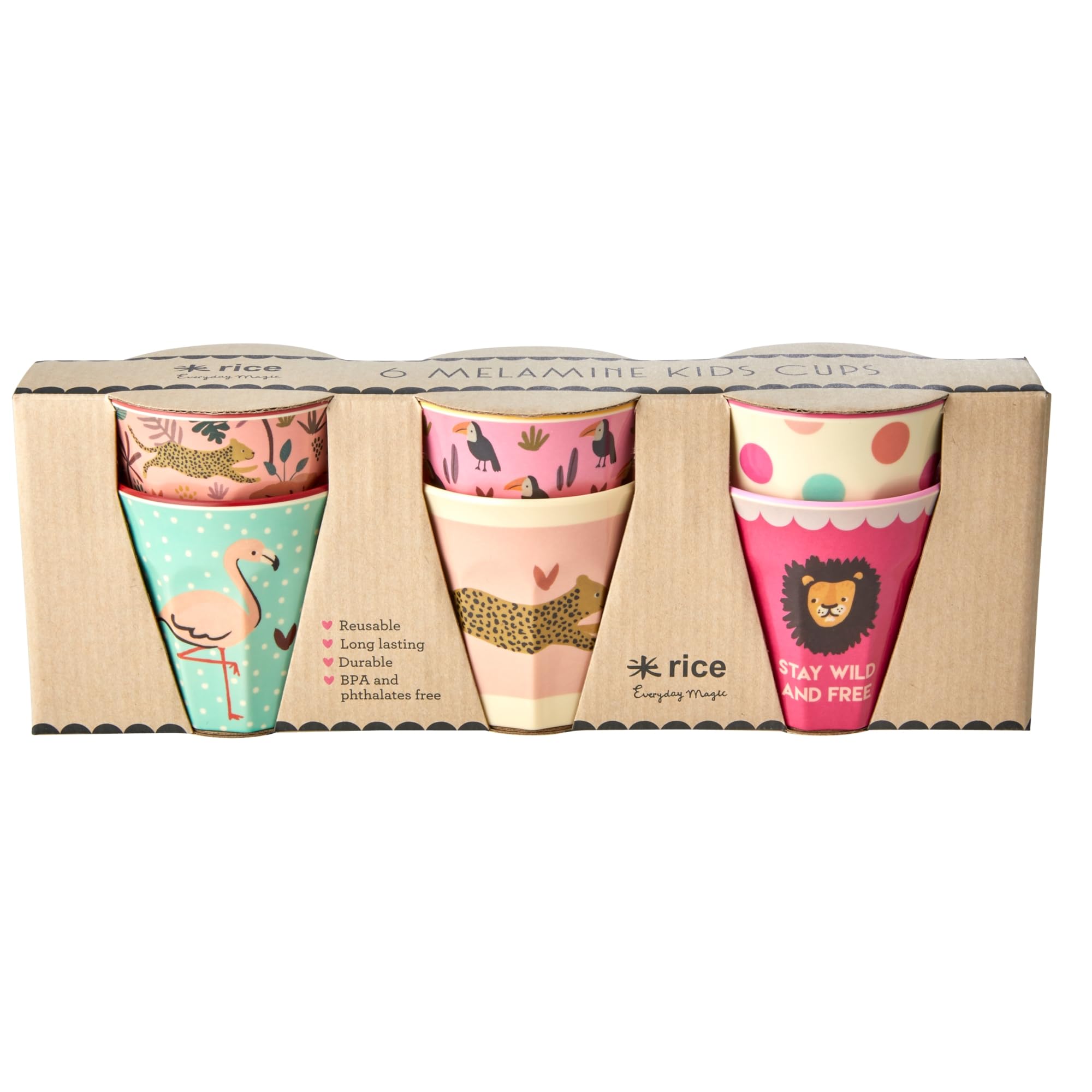 Rice - 6 Pcs Small Melamine Kids Cups Jungle Print Pink