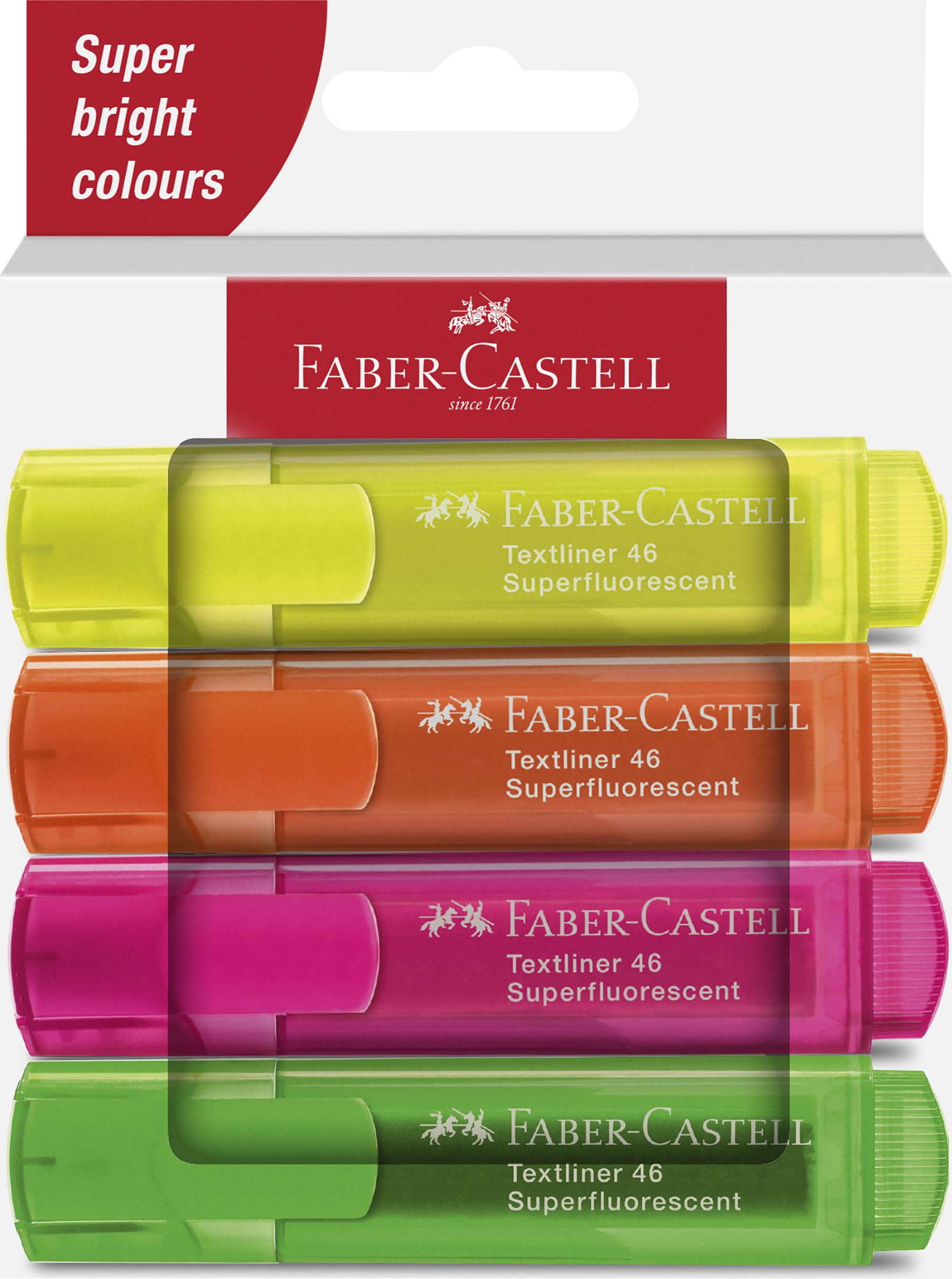 Faber-Castell 254644 - Confezione di 4 evidenziatori Textliner 1546 - Tonalità Neon