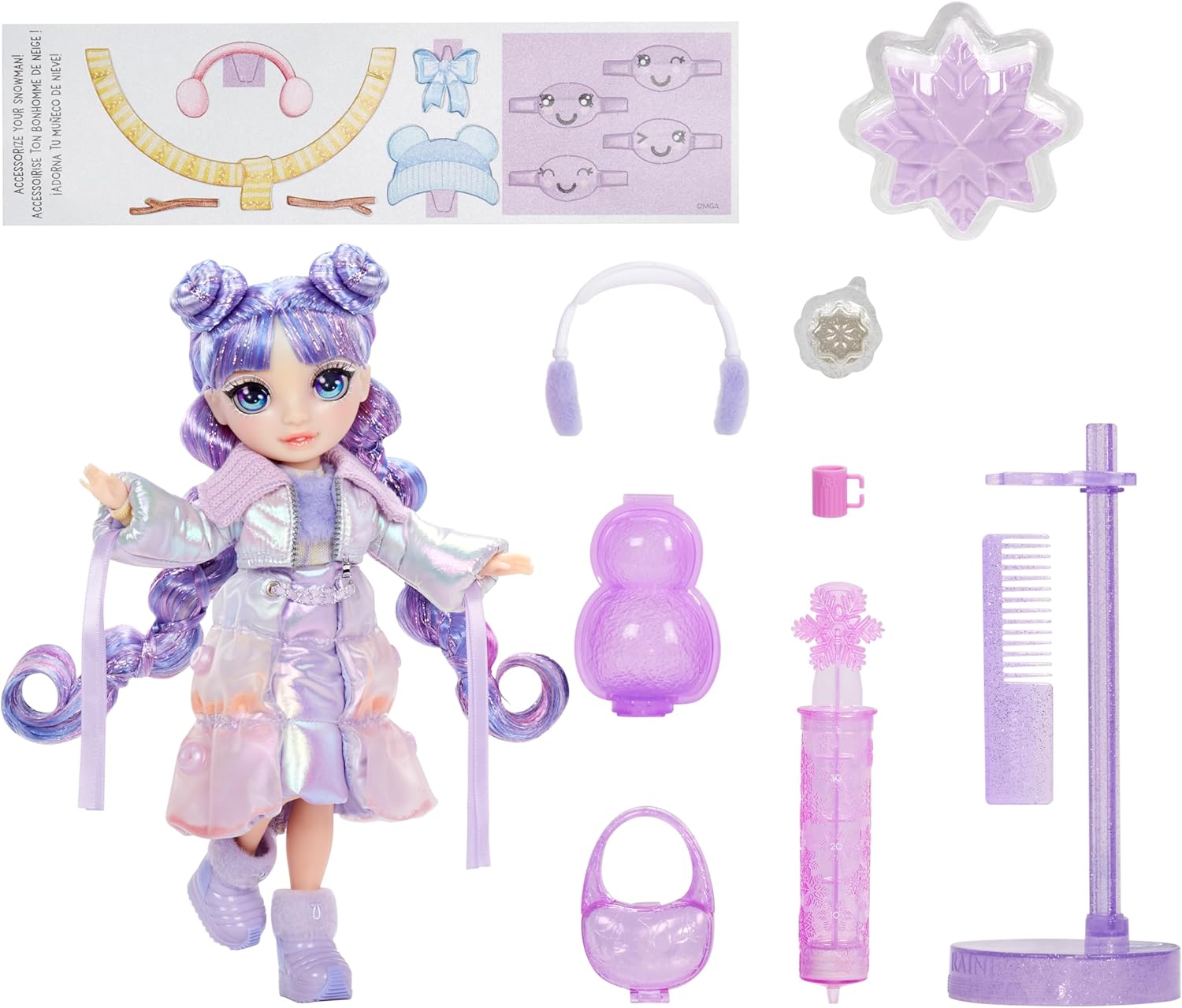 Rainbow High Winter Wonderland - Violet (Purple) - 28 cm Fashion Doll, With Hidden Magic Snow That Puffs Up with Water, Comes with A Snowman Kit, Suitable For Kids Ages 4-12 Years Old and Collectors
