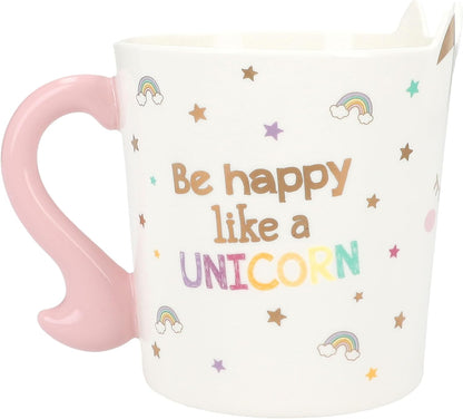 Depesche 13069 Ylvi Mug bianca con stampa e scritta unicorno dorata, tazza in porcellana con manico rosa, capacità circa 300 ml, Multicolore