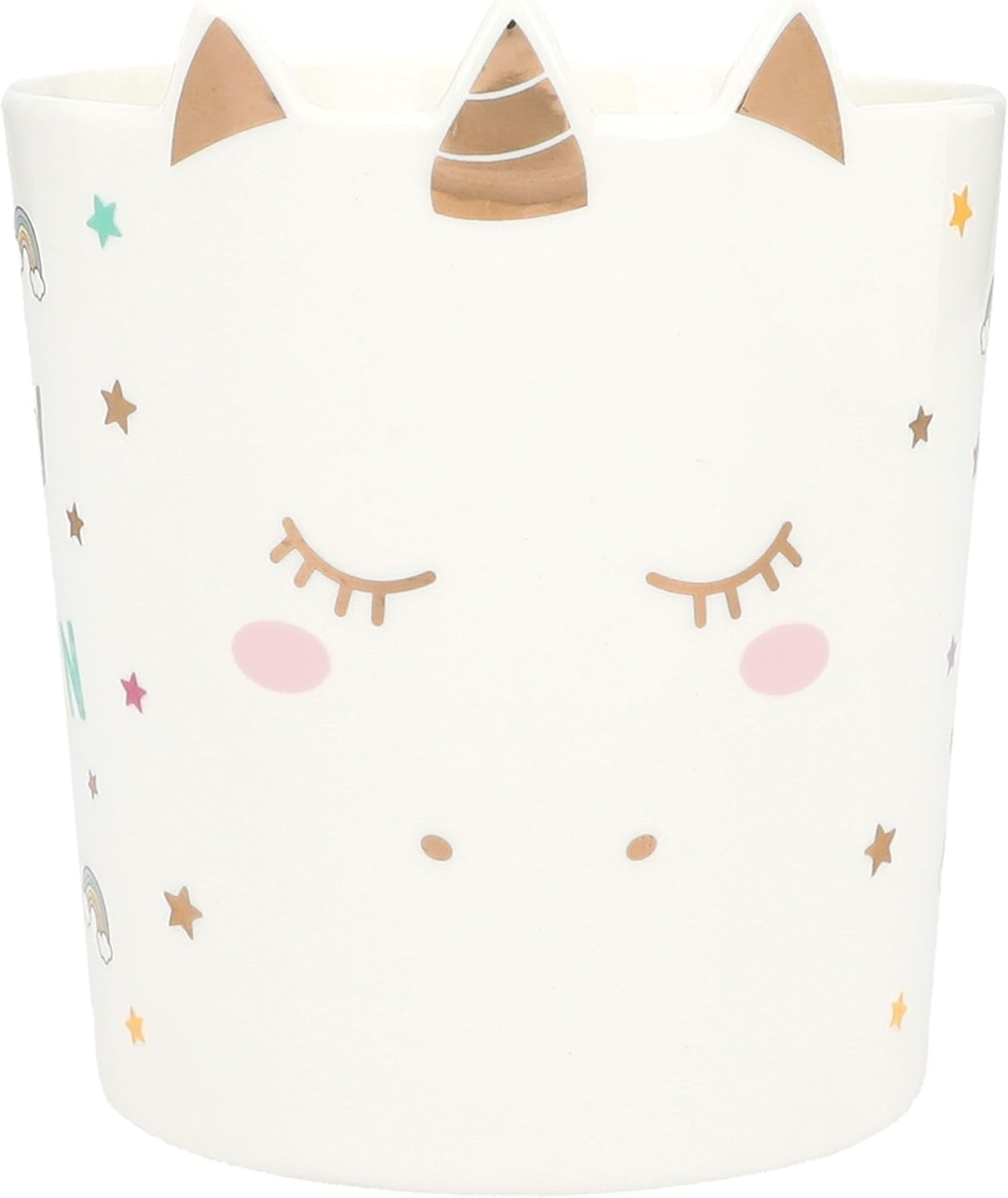Depesche 13069 Ylvi Mug bianca con stampa e scritta unicorno dorata, tazza in porcellana con manico rosa, capacità circa 300 ml, Multicolore
