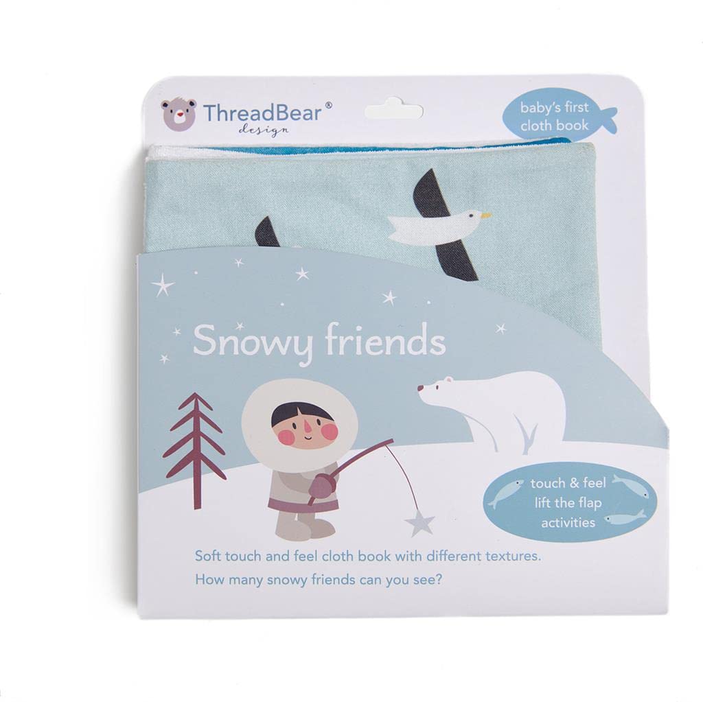 ThreadBear Design Concertina Rag Book with Animals for Early Learning and Reading Development | Illustrated, Soft Material (Snowy Friends) Snowy Friends One Size