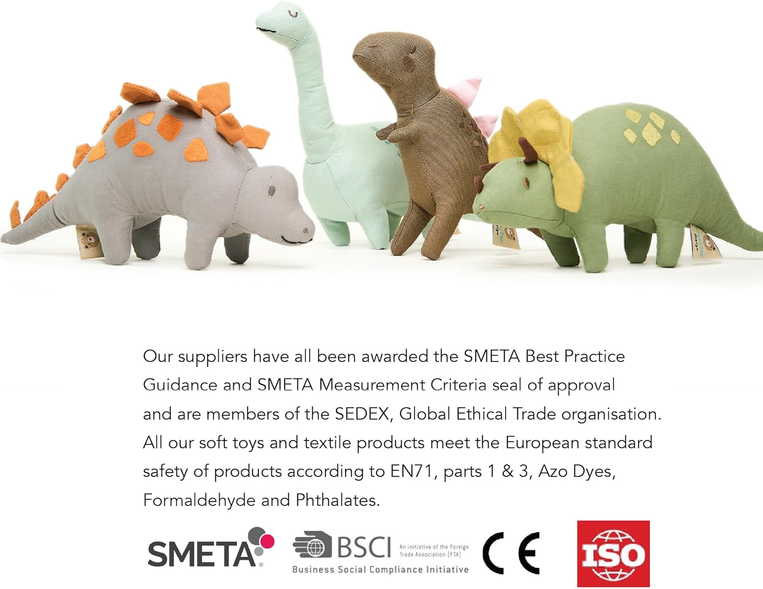ThreadBear Toys & Gifts Steggy Linen Dinosaur Toy - Fabric Soft Toy Steoasaurus For Kids