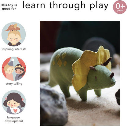 ThreadBear Toys & Gifts Trike Linen Dinosaur Toy - Fabric Soft Toy Triceratops For Kids