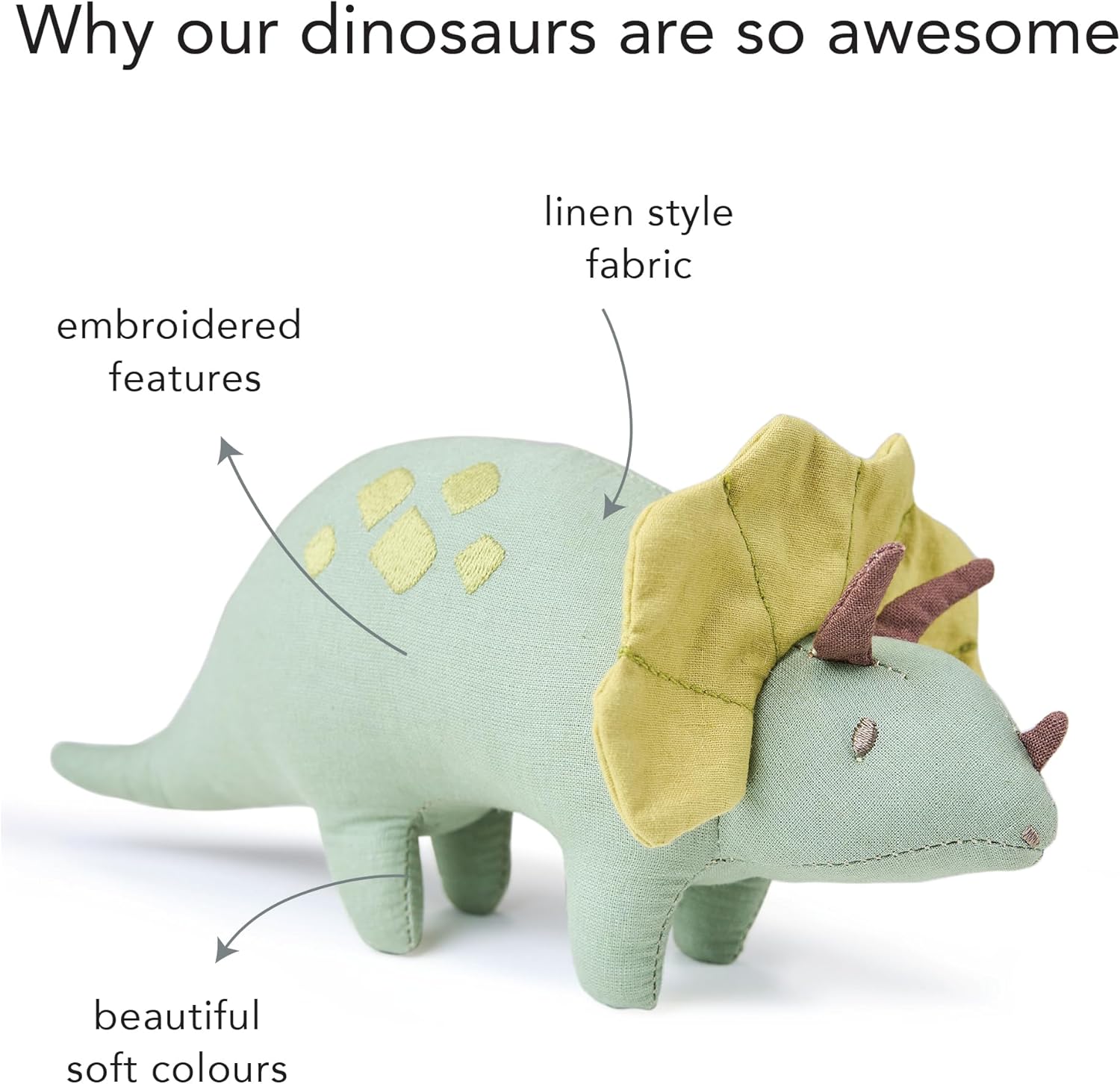 ThreadBear Toys & Gifts Trike Linen Dinosaur Toy - Fabric Soft Toy Triceratops For Kids