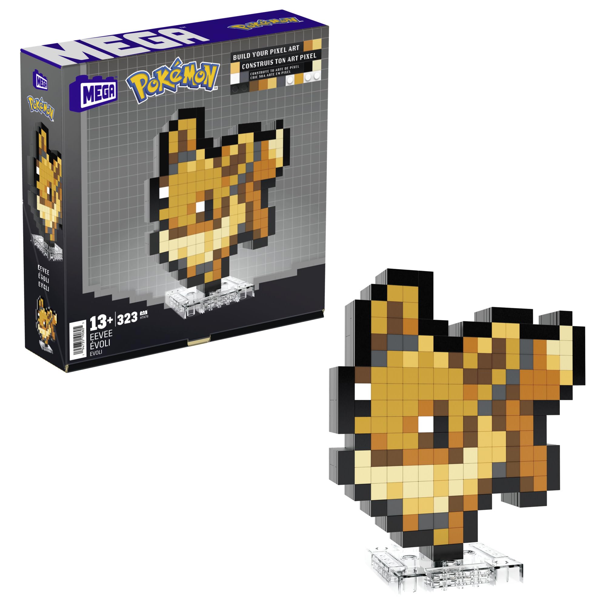 MEGA Pokémon Pixel Art Eevee Bloques de construcción, estilo retro basado en el videojuego de los 90, 323 piezas, juguete para coleccionistas +13 años (HTH78)