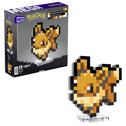 MEGA Pokémon Pixel Art Eevee Bloques de construcción, estilo retro basado en el videojuego de los 90, 323 piezas, juguete para coleccionistas +13 años (HTH78)