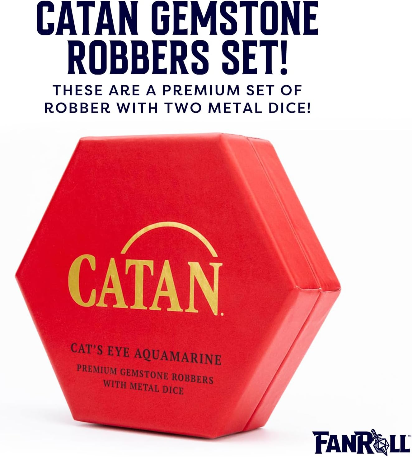 FanRoll Compatible with Catan Premium Robber & Metal Dice Set, Cat's Eye Aquamarine