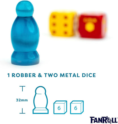 FanRoll Compatible with Catan Premium Robber & Metal Dice Set, Cat's Eye Aquamarine