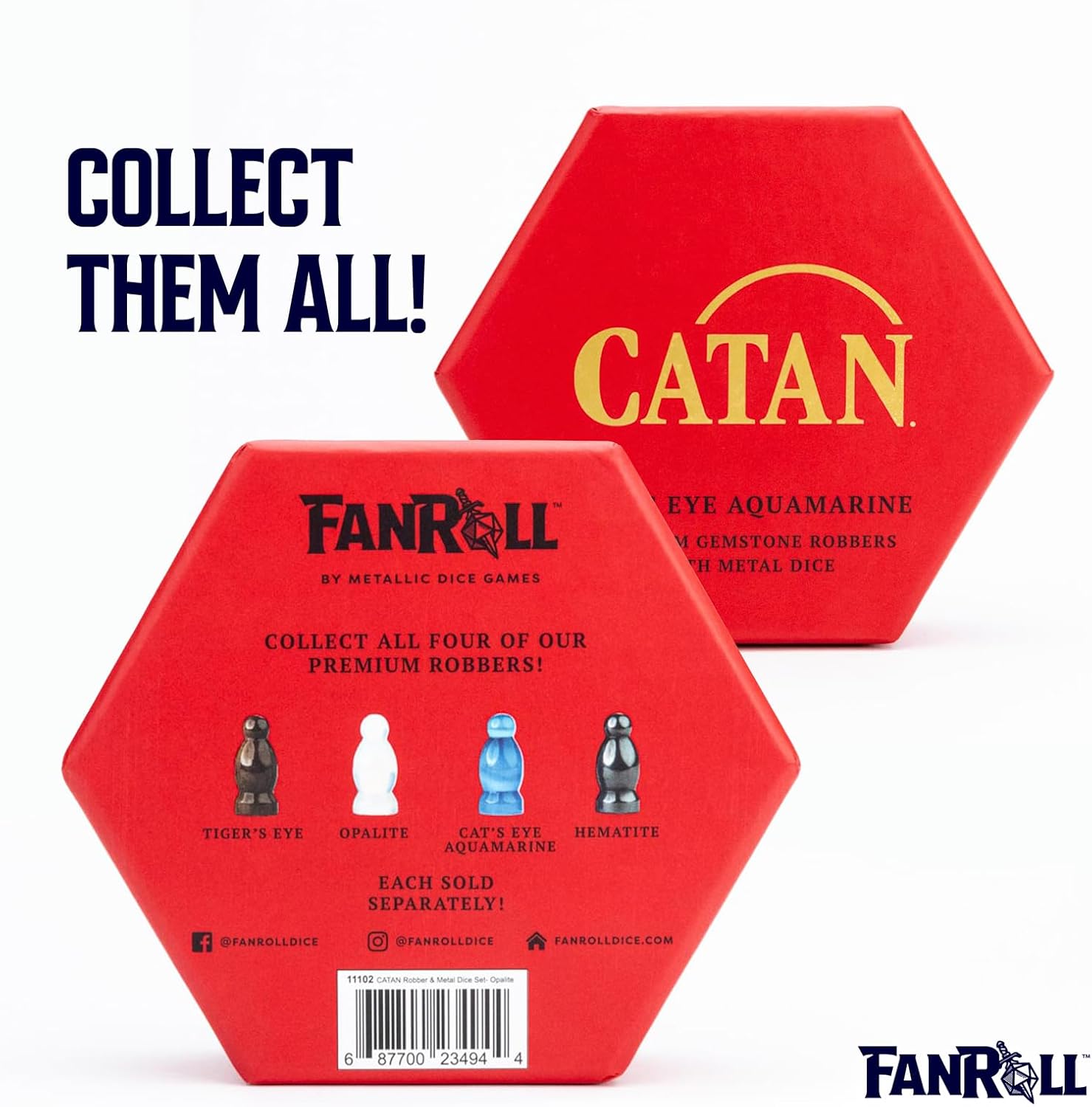 FanRoll Compatible with Catan Premium Robber & Metal Dice Set, Cat's Eye Aquamarine