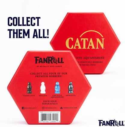 FanRoll Compatible with Catan Premium Robber & Metal Dice Set, Cat's Eye Aquamarine