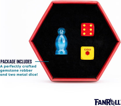 FanRoll Compatible with Catan Premium Robber & Metal Dice Set, Cat's Eye Aquamarine