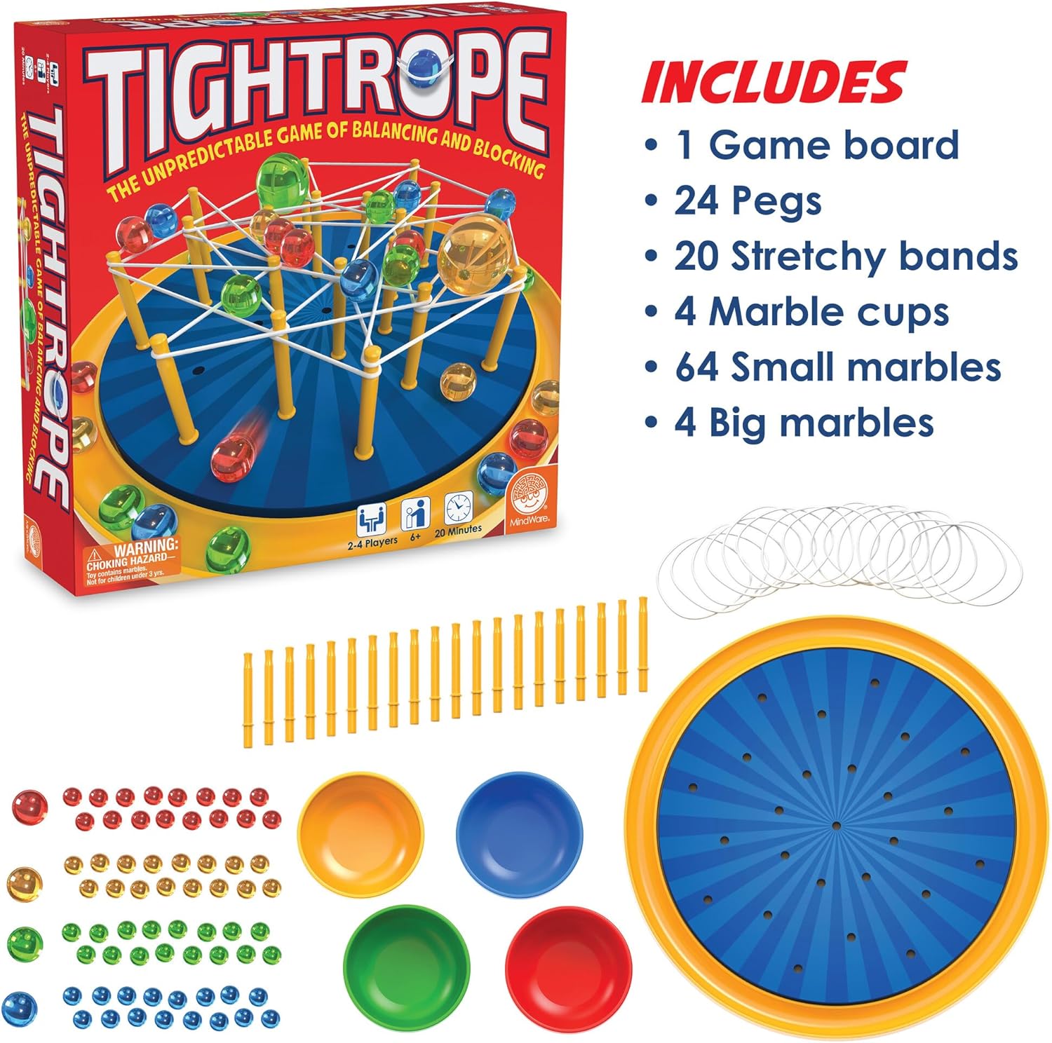 MindWare Tightrope - Juego de mesa de estrategia, emocionantes juegos familiares para niños y adultos, mejora la toma de decisiones y la coordinación ojo-mano, diversión para aulas, 2-4 jugadores