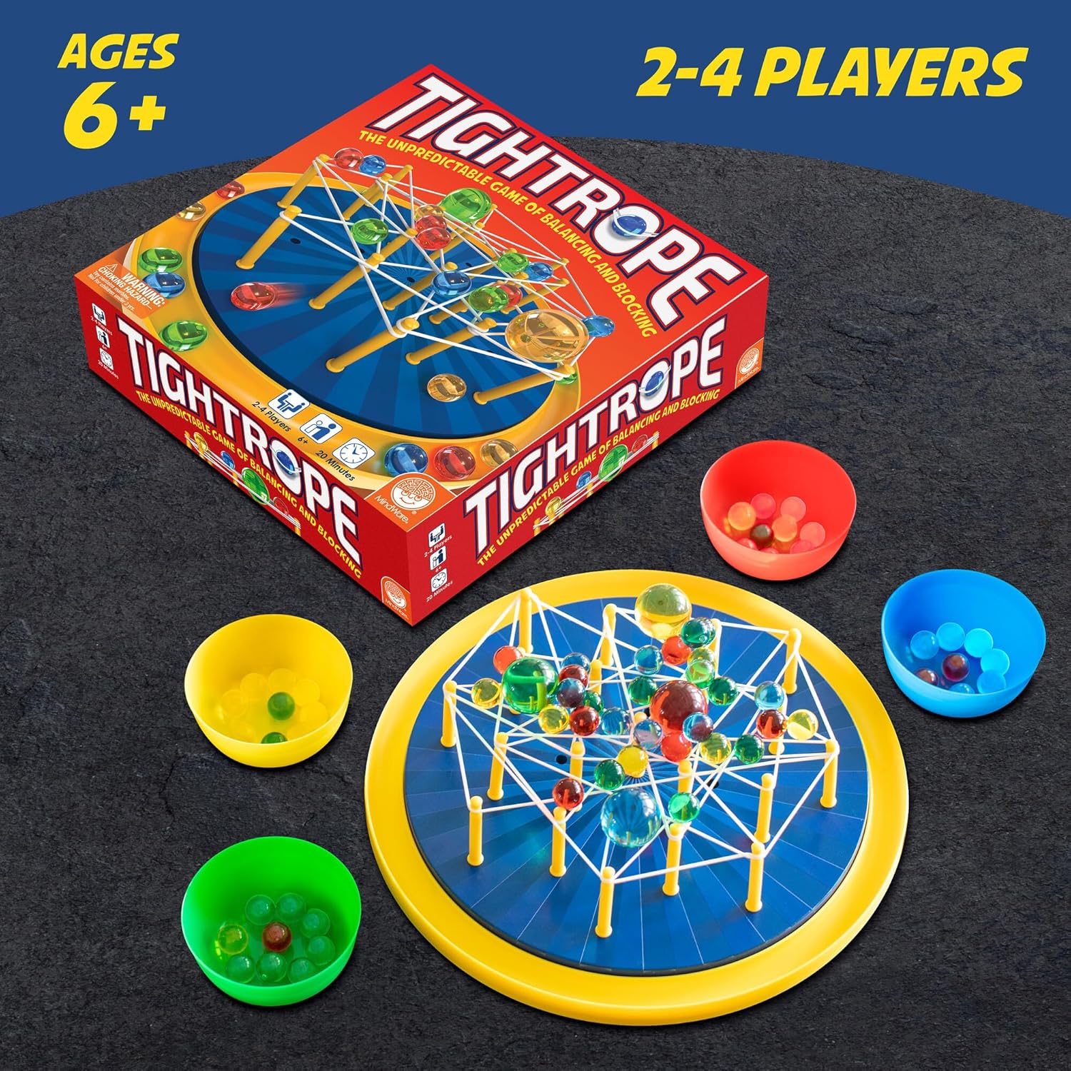MindWare Tightrope - Juego de mesa de estrategia, emocionantes juegos familiares para niños y adultos, mejora la toma de decisiones y la coordinación ojo-mano, diversión para aulas, 2-4 jugadores