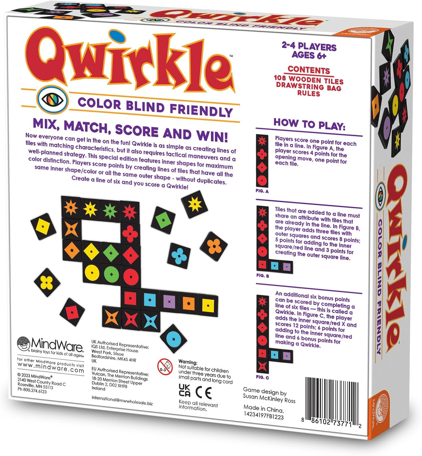 Mindware | Qwirkle (Colour Blind Friendly) | Board Game | Ages 6+ | 2-4 Players | 45 Minutes Playing Time