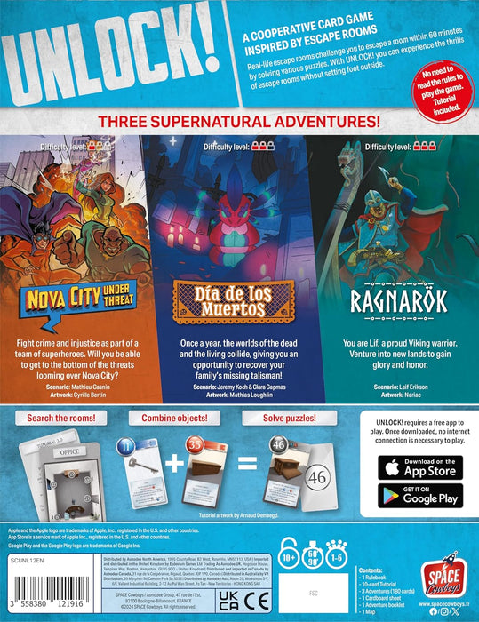 Space Cowboys Unlock! Supernatural Adventures Card Game - Escape Room-geïnspireerd coöperatief avontuur, leuk familiespel voor kinderen en volwassenen, leeftijd 10+, 1-6 spelers, 1 uur speeltijd