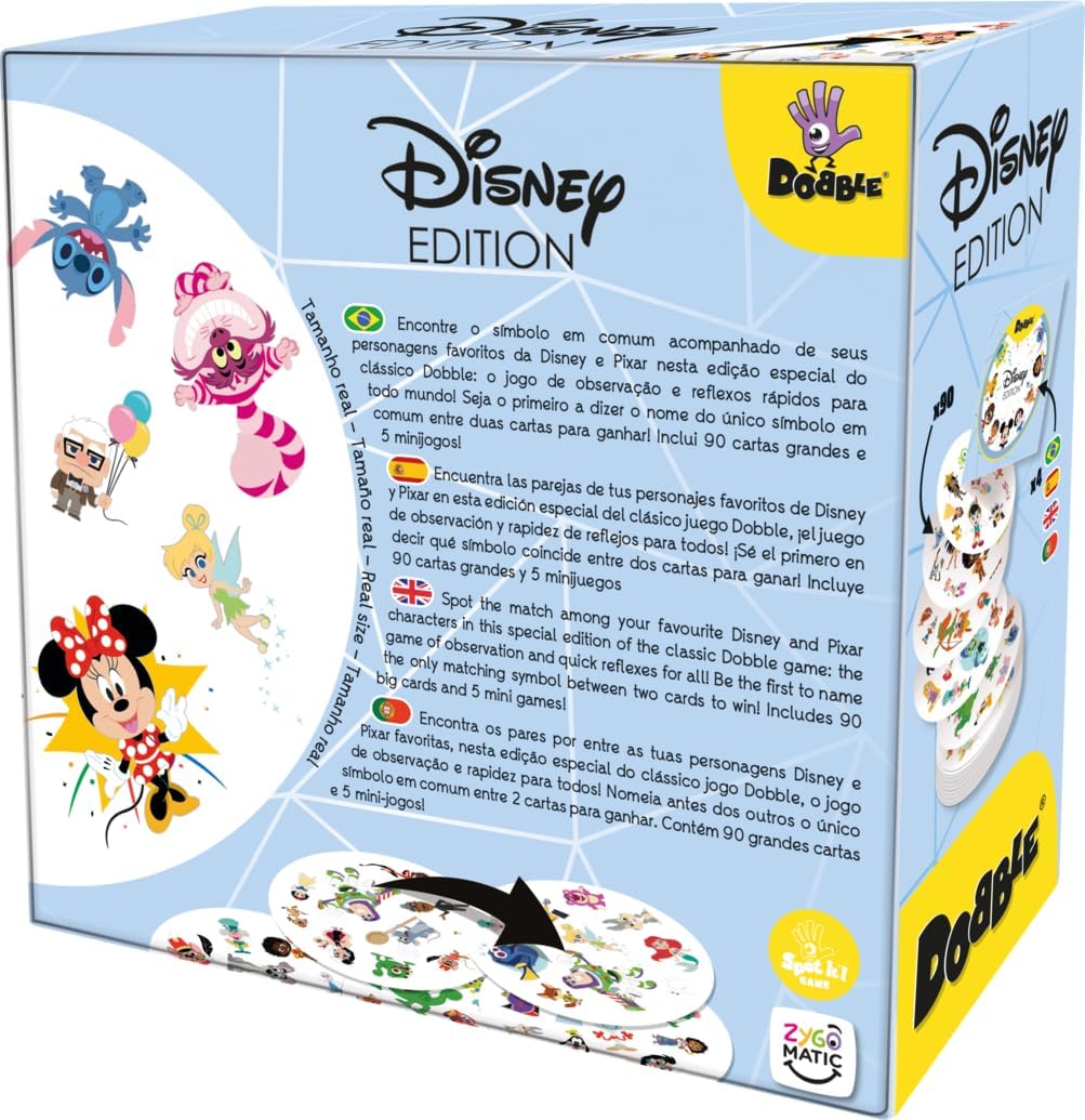 Zygomatic | Dobble Disney Edition |Juego de Cartas de Acción y Reflejos para Adultos y Niños | A Partir de 6 Años | De 2 a 8 Jugadores | 15 Minutos por Partida | Multilenguaje (Incluye Español