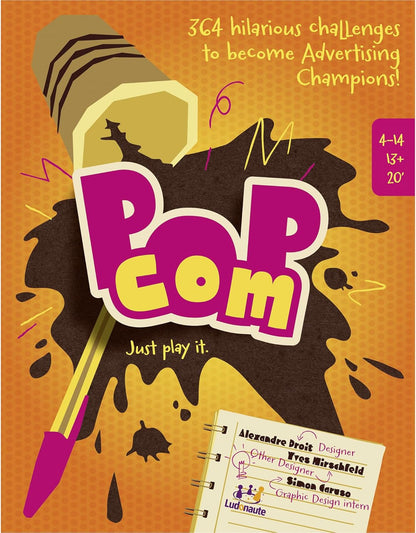 Ludonaute Pop Com - Hillarious Party Game, 364 Challenges to Become Advertising Champions, Offbeat Family Card Game, Ages 13+, 4-14 Players, 20 Min