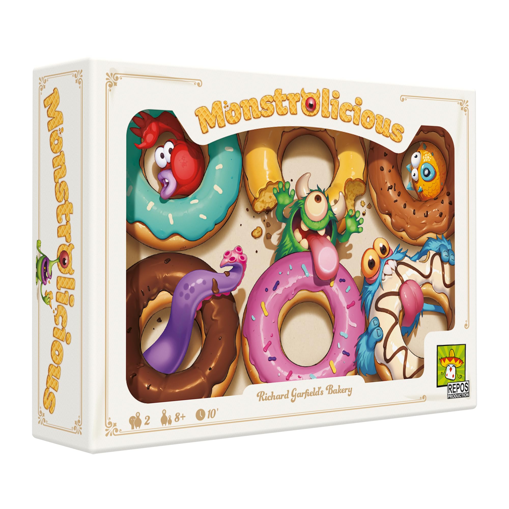 Juego de mesa Monstrolicious – Juego de estrategia familiar con monstruos y postres peculiares, emocionantes minijuegos y sorpresas, a partir de 10 años, 2 jugadores, 10 minutos de tiempo de juego
