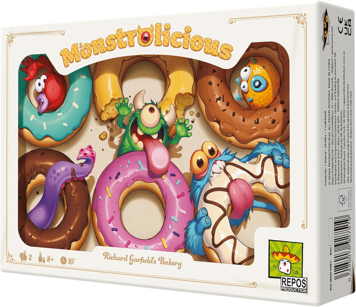 Juego de mesa Monstrolicious – Juego de estrategia familiar con monstruos y postres peculiares, emocionantes minijuegos y sorpresas, a partir de 10 años, 2 jugadores, 10 minutos de tiempo de juego