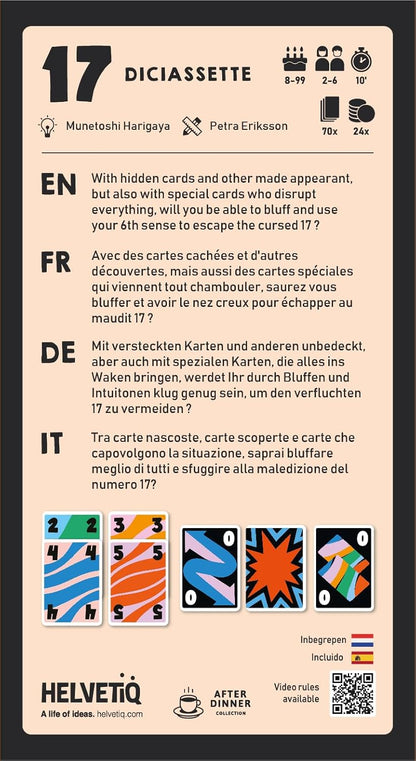 Helvetiq, 17 Diciassette, Bluffing Card Game, Ages 8+, 2-6 Players, 20 Minutes Playing Time