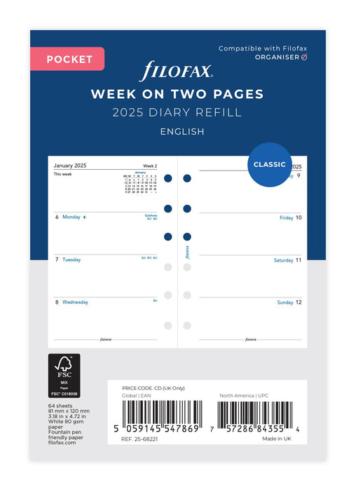 Pocket Week on two pages English 2025