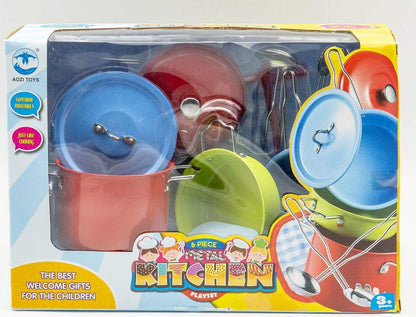 Speelkeuken kookpan set van metaal kleurrijk met keukenaccessoires