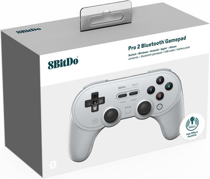 8Bitdo Pro 2 Bluetooth Controller for Switch, Hall Effect Joystick Update, Wireless Gaming Controller for Switch, Switch 2, PC, Android, and Steam Deck & Apple (Gray Edition
