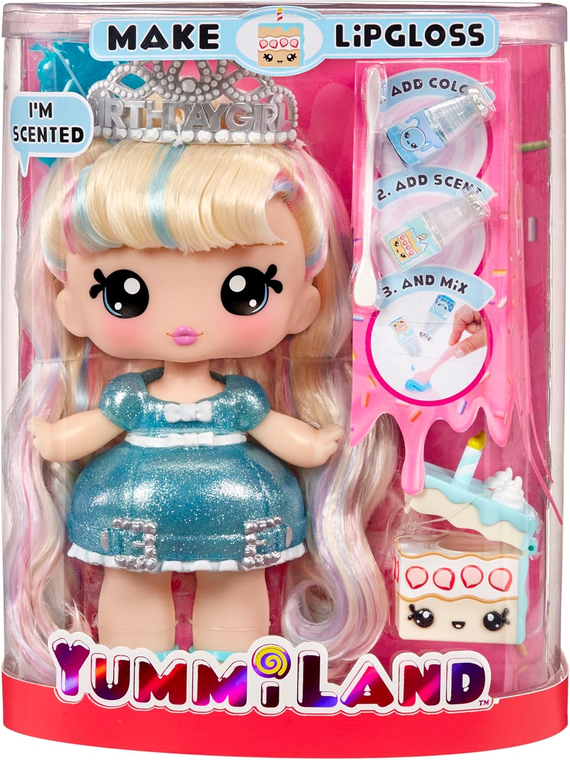 Yummiland Large Doll + Lipgloss Pet- Birthday Cake