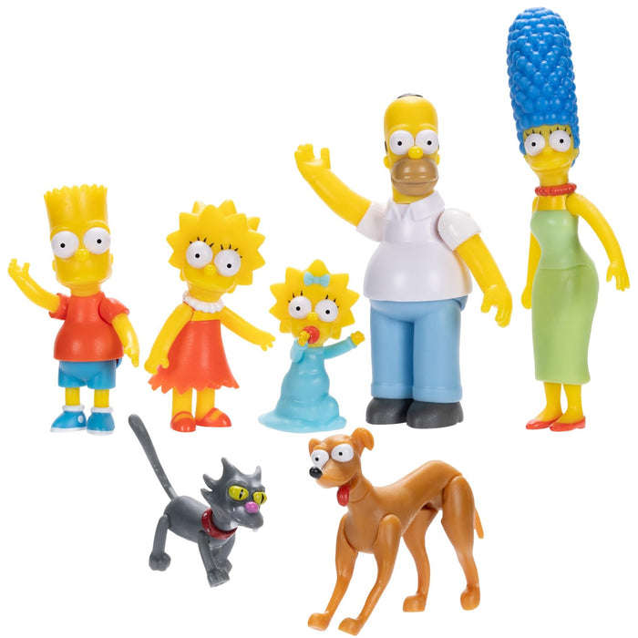 THE SIMPSONS Action Figures Family Multi-Pack 6.35cm Scale Figures by JAKKS Pacific, Includes Homer, Marge, Bart, Lisa, Maggie, Santa’s Little Helper, and Snowball II