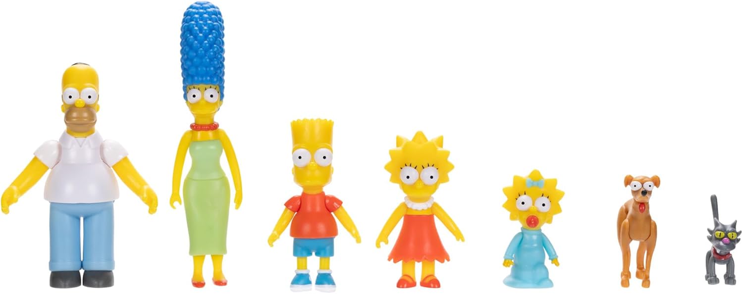 THE SIMPSONS Action Figures Family Multi-Pack 6.35cm Scale Figures by JAKKS Pacific, Includes Homer, Marge, Bart, Lisa, Maggie, Santa’s Little Helper, and Snowball II