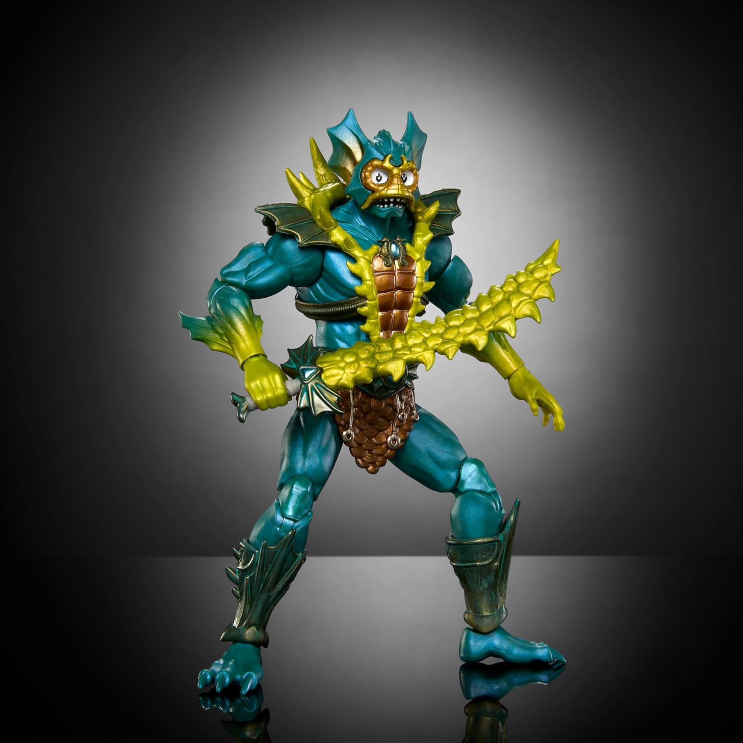 Masters of the Universe Masterverse New Eternia Mer-Man Action Figure, 30 Articulations, 7-inch MOTU Toy Villain, Sword & Spear, HYC59
