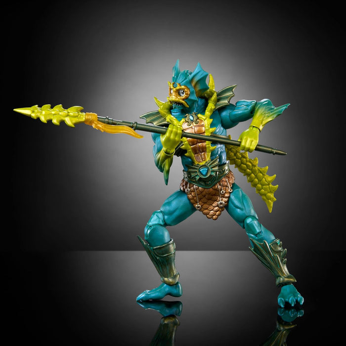 Masters of the Universe Masterverse New Eternia Mer-Man Action Figure, 30 Articulations, 7-inch MOTU Toy Villain, Sword & Spear, HYC59