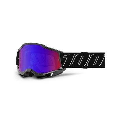 100% Accuri 2 Goggles - Eyewear for Motocross & Mountain Biking - Goggles for Dirt Bikes, Motorcycles & Bike Sports - Blackline, Mirror Red/Blue Lens