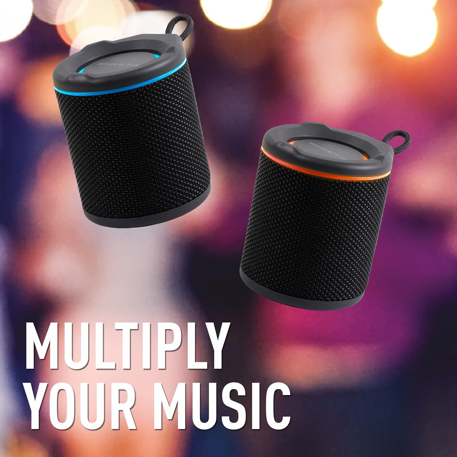 Reflex Active Chill BT Speaker. Outdoor Shockproof and water proof speaker. 5 watt power output. Black Rubber paint finish with band logo
