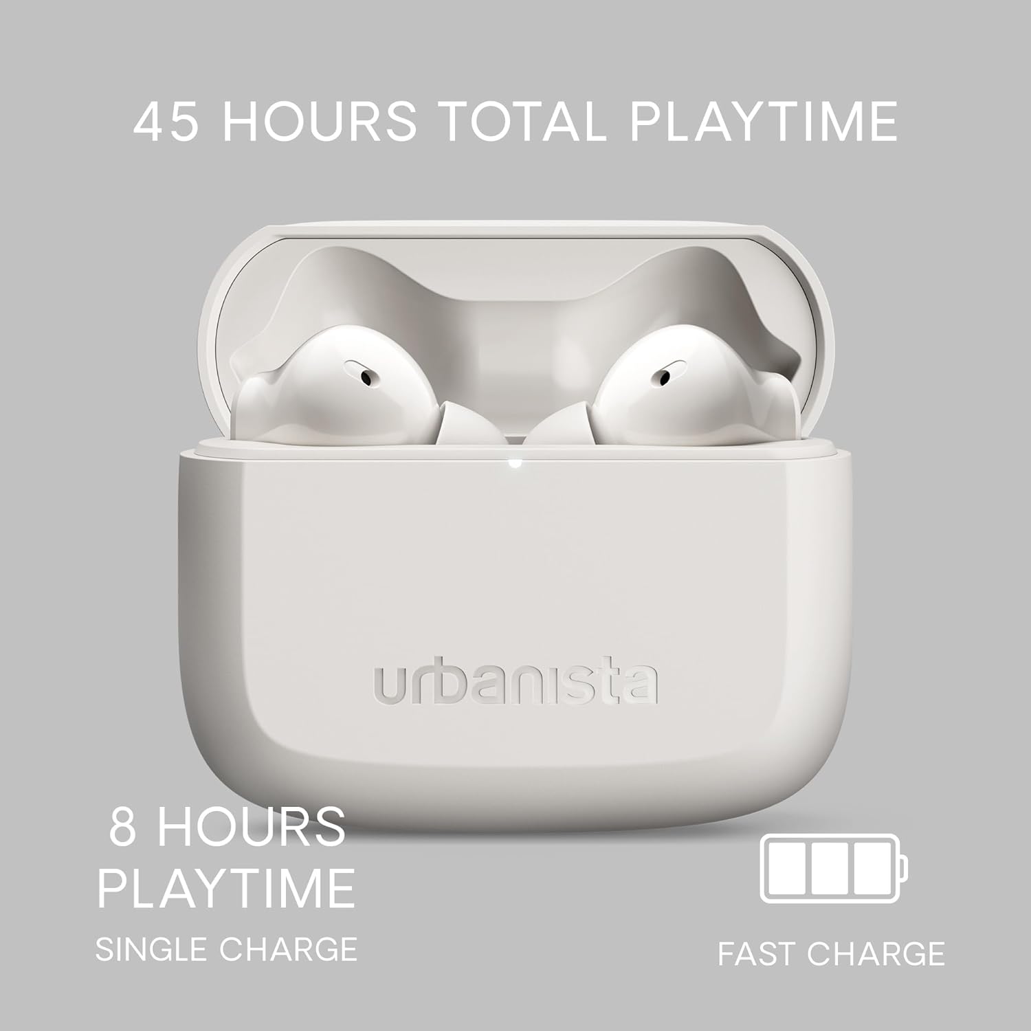 Urbanista Palo Alto Cuffie Bluetooth, Auricolari Bluetooth 5.3 Wireless, Cuffie Antirumore con 6 HD Mics, Audio adattivo, Trasparenza, 45 Ore di Riproduzione, Bassi Potenti, USB-C, IP54, Bianca