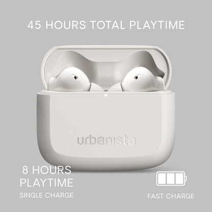 Urbanista Palo Alto Cuffie Bluetooth, Auricolari Bluetooth 5.3 Wireless, Cuffie Antirumore con 6 HD Mics, Audio adattivo, Trasparenza, 45 Ore di Riproduzione, Bassi Potenti, USB-C, IP54, Bianca