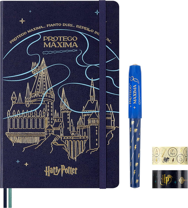 Moleskine Giftbox Colección Hechizos Wizarding World Harry Potter, Caja de Regalo con Bolígrafo Kaweco, Washi Tape, Cuaderno a Rayas con Tapa Dura y Cierre Elástico, Formato Grande 13 x 21 cm