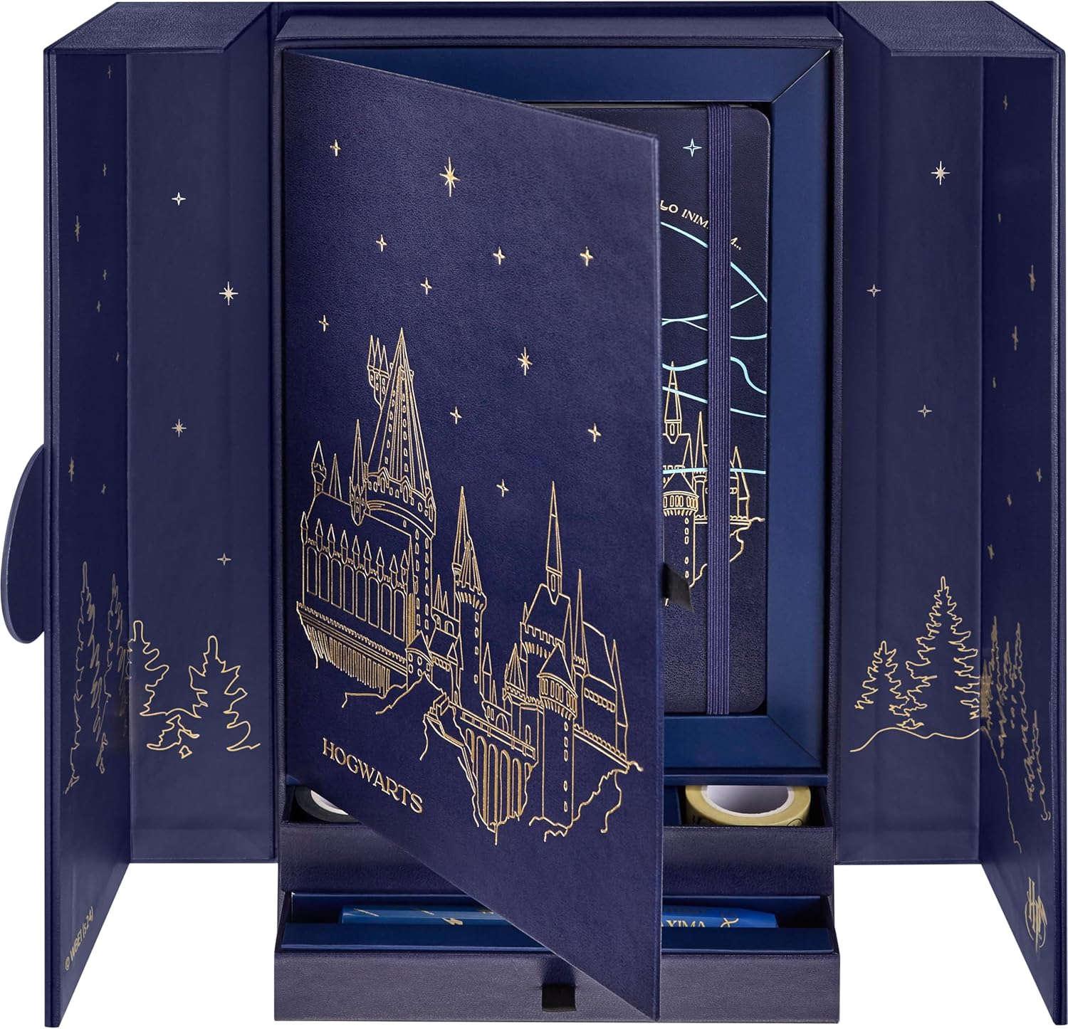 Moleskine Giftbox Colección Hechizos Wizarding World Harry Potter, Caja de Regalo con Bolígrafo Kaweco, Washi Tape, Cuaderno a Rayas con Tapa Dura y Cierre Elástico, Formato Grande 13 x 21 cm