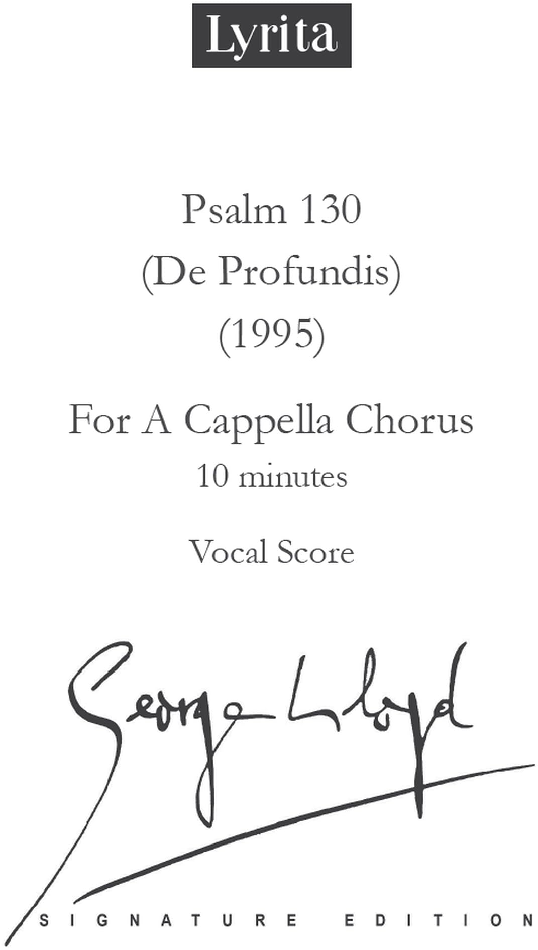 Lloyd: Psalm 130 (De Profundis for a capella chorus SATB Vocal Score
