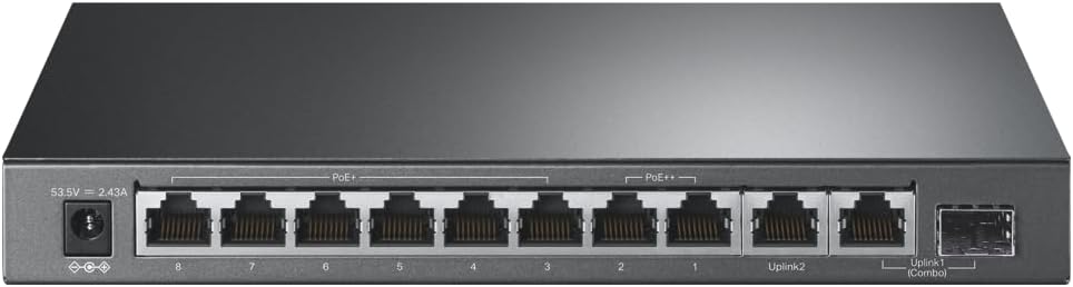 TP-Link 10-Port Gigabit Desktop Switch with 6-Port PoE+ and 2-Port PoE++,Supports PoE Power up to 123 W,Auto Recovery,Compliance with IEEE 802.3af/at/bt,Durable Metal Casing,Plug and Play(TL-SG1210PP)