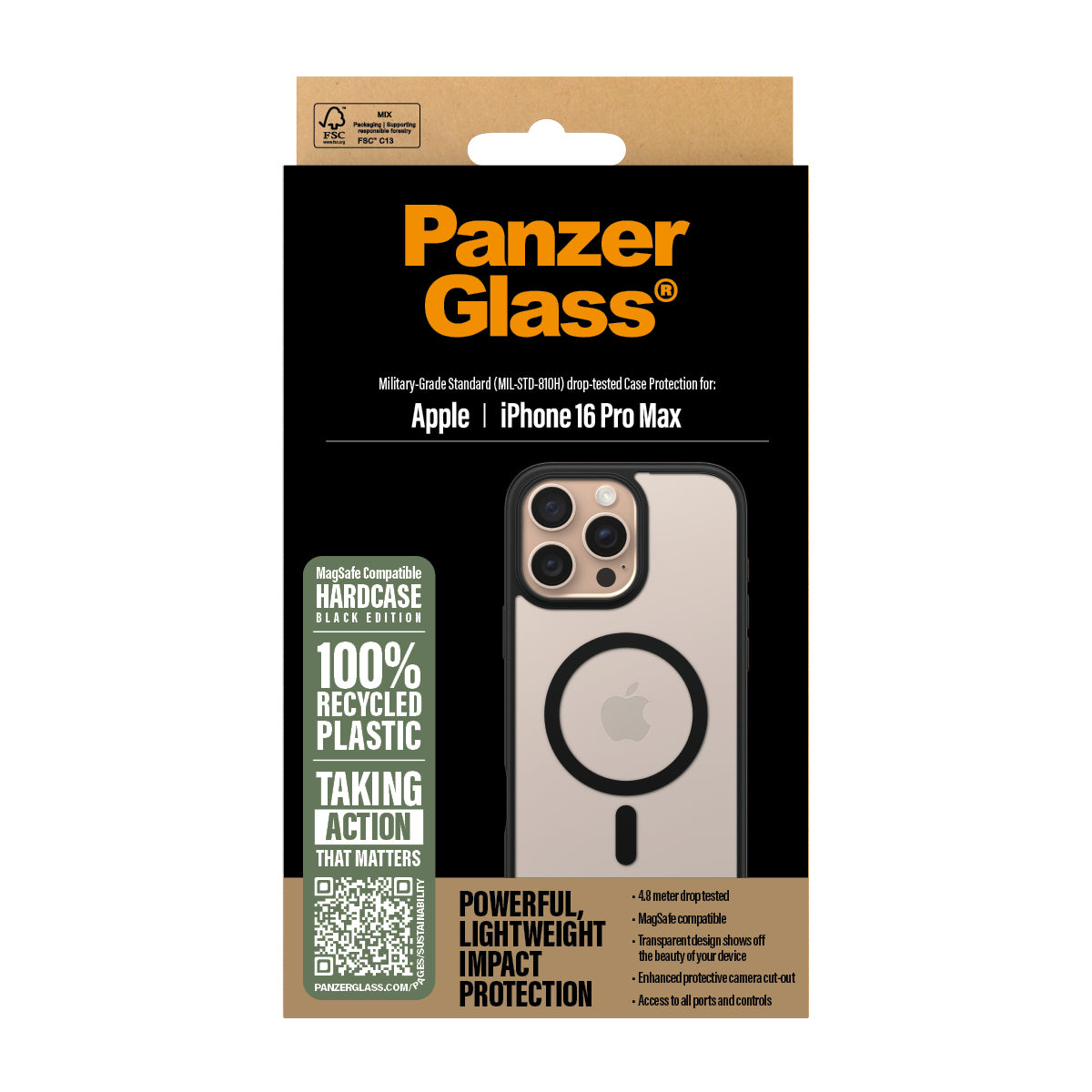PanzerGlass ® HardCase Transparent w. Black MagSafe & Frame iPhone 16 Pro Max